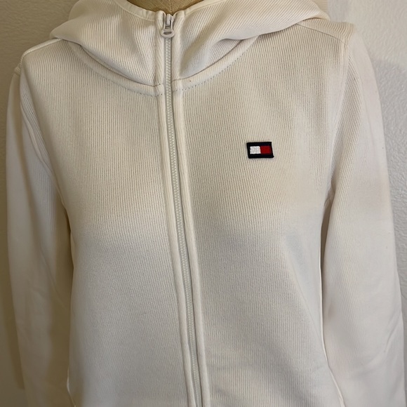 Tommy Hilfiger Women’s Long Fleece Zipped Hoodie Jacket Off White - Picture 4 of 8